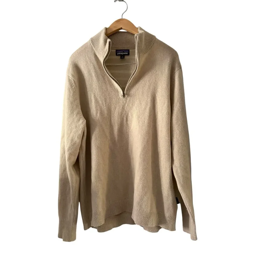 Patagonia Men’s Recycled Cashmere Blend Quarter Zip Sweater Beige Size Large